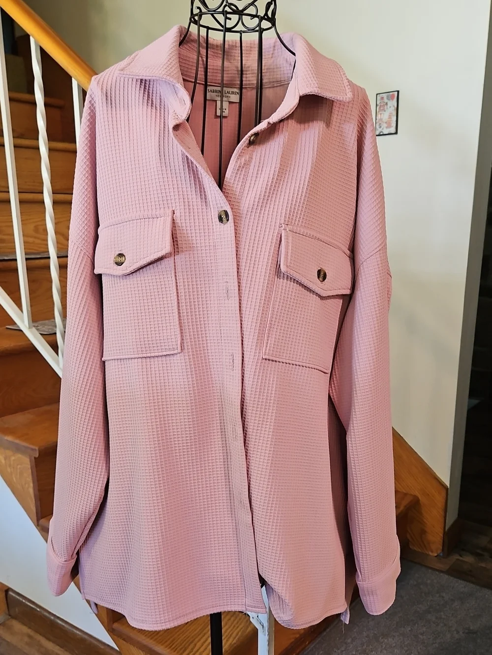 👚Sabrina Lauren Dusty Pink Waffle-Knit Shirt Jacket